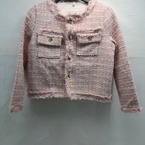 Women's 1 Pink and White button up Tweed shaggy Blazer